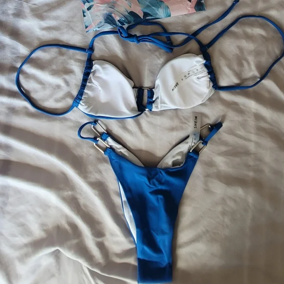 Shein 2 Piece Halter tie Bikini Swimsuit, Blue, Size Small. - Picture 2 of 4